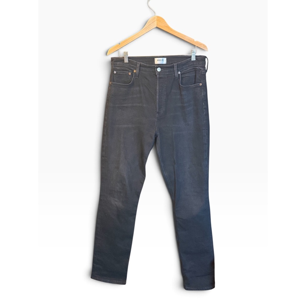 AGOLDE High Rise Straight Leg Jeans Womens 31 Black Faded Denim Button Fly